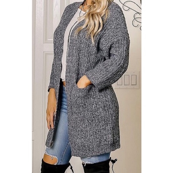 Gray Thick Knit Cardigan Sweater w/ Front Pockets - Picture 2 of 4